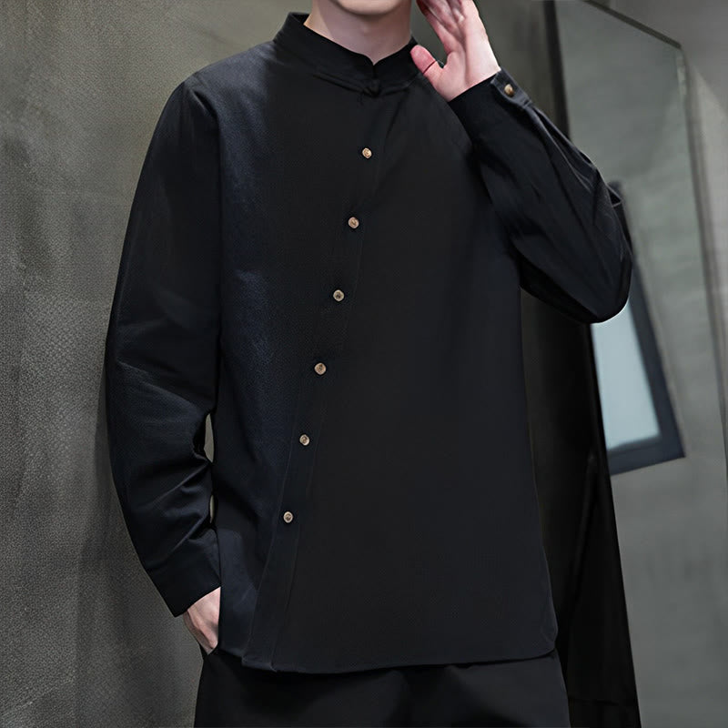 Buddha Stones Men's Long Sleeve Shirt Stand Collar Comfort Cotton Linen Shirt - image 18