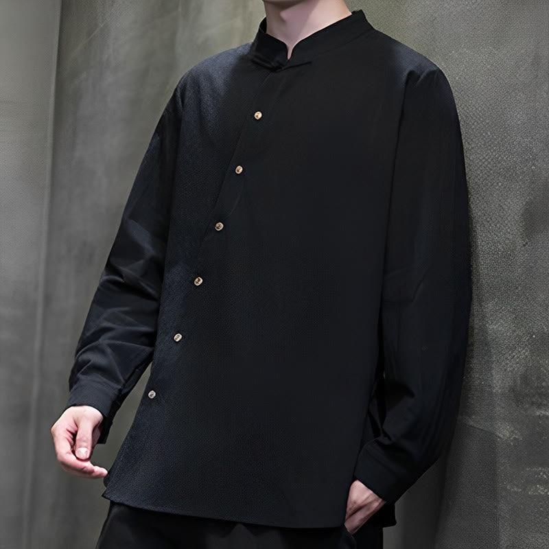 Buddha Stones Men's Long Sleeve Shirt Stand Collar Comfort Cotton Linen Shirt - image 17