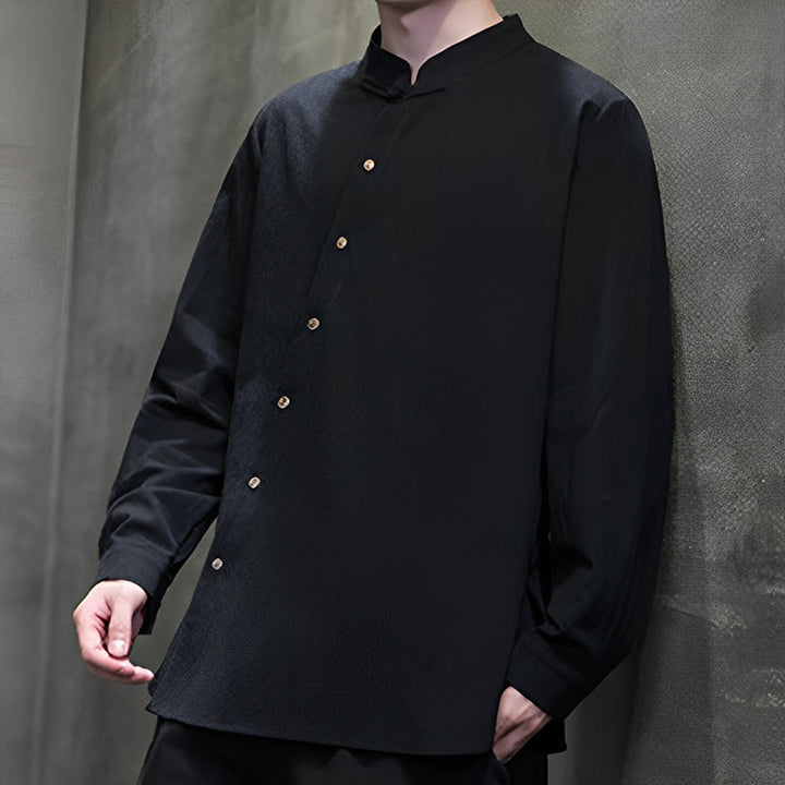 Buddha Stones Men's Long Sleeve Shirt Stand Collar Comfort Cotton Linen Shirt - image 17