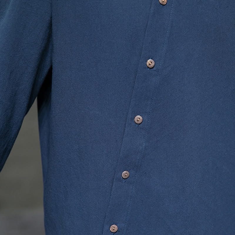 Buddha Stones Men's Long Sleeve Shirt Stand Collar Comfort Cotton Linen Shirt - image 13