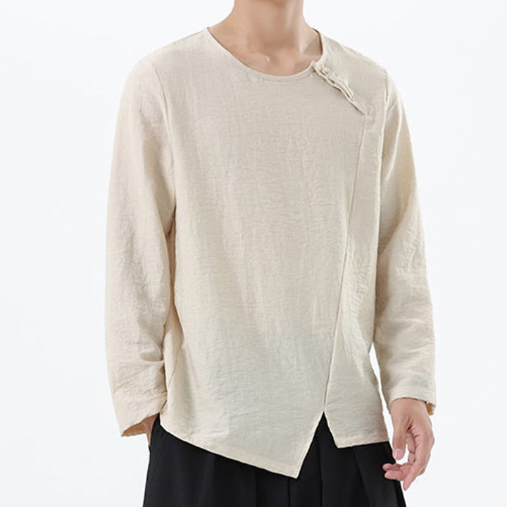 Buddha Stones Men's Long Sleeve Round Collar Comfort Cotton Linen Shirt - image 20