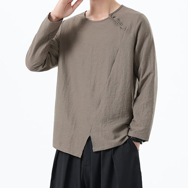 Buddha Stones Men's Long Sleeve Round Collar Comfort Cotton Linen Shirt - image 4