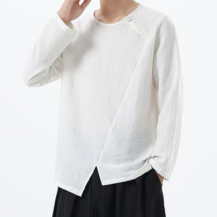 Buddha Stones Men's Long Sleeve Round Collar Comfort Cotton Linen Shirt - image 13