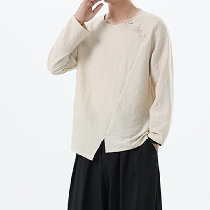 Buddha Stones Men's Long Sleeve Round Collar Comfort Cotton Linen Shirt - image 19