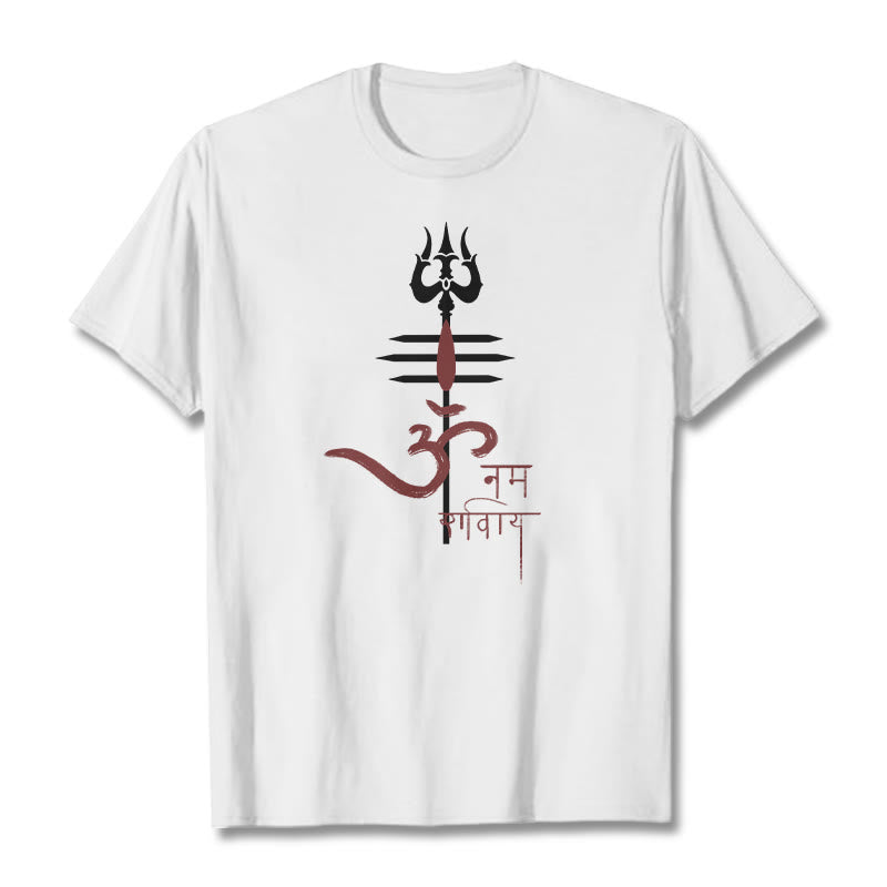 Buddha Stones OM NAMAH SHIVAYA Trident Cotton Tee T-shirt - White - 2XL - image 14