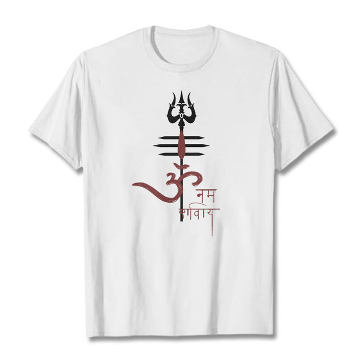 Buddha Stones OM NAMAH SHIVAYA Trident Cotton Tee T-shirt - White - 2XL - image 14
