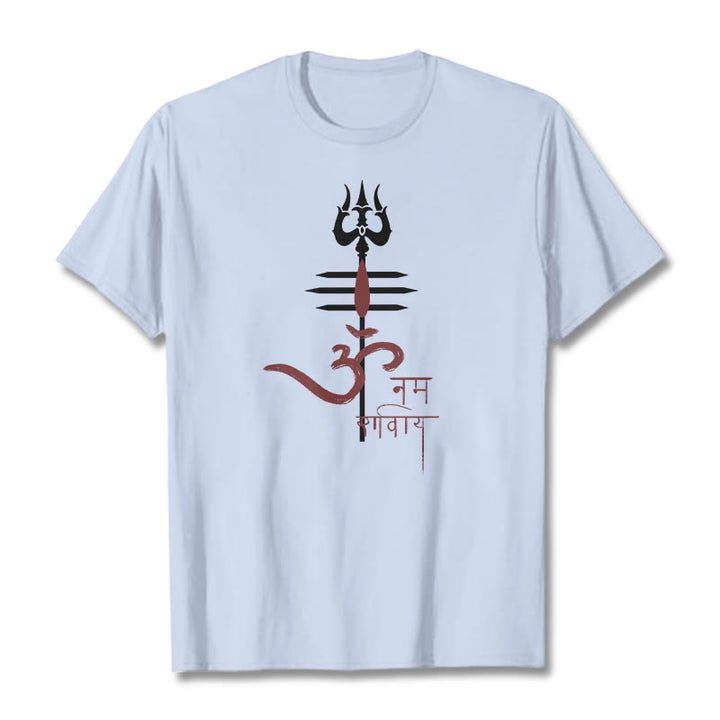 Buddha Stones OM NAMAH SHIVAYA Trident Cotton Tee T-shirt - LightCyan - 2XL - image 7