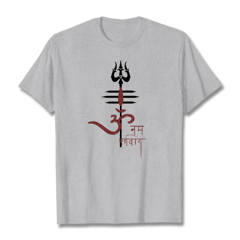 Buddha Stones OM NAMAH SHIVAYA Trident Cotton Tee T-shirt - LightGrey - 2XL - image 1