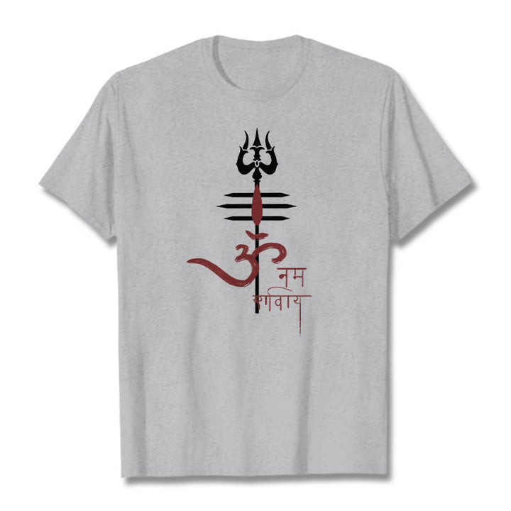 Buddha Stones OM NAMAH SHIVAYA Trident Cotton Tee T-shirt - LightGrey - 2XL - image 1