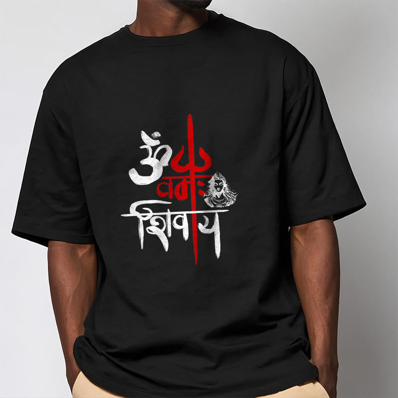 Buddha Stones OM NAMAH SHIVAYA Red Trident Cotton Tee T-shirt - image 2