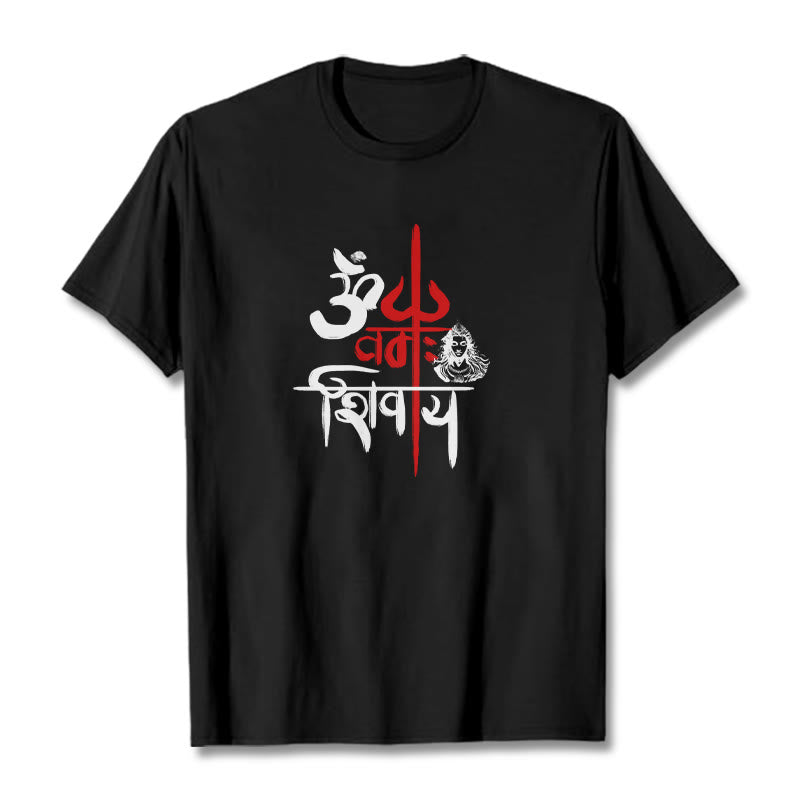 Buddha Stones OM NAMAH SHIVAYA Red Trident Cotton Tee T-shirt - Black - 2XL - image 1