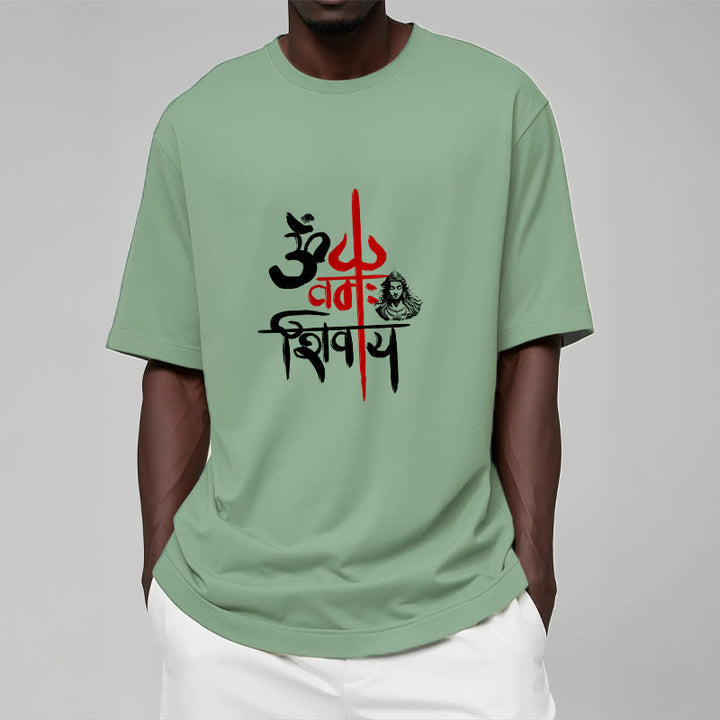 Buddha Stones OM NAMAH SHIVAYA Red Trident Cotton Tee T-shirt