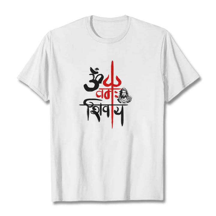 Buddha Stones OM NAMAH SHIVAYA Red Trident Cotton Tee T-shirt