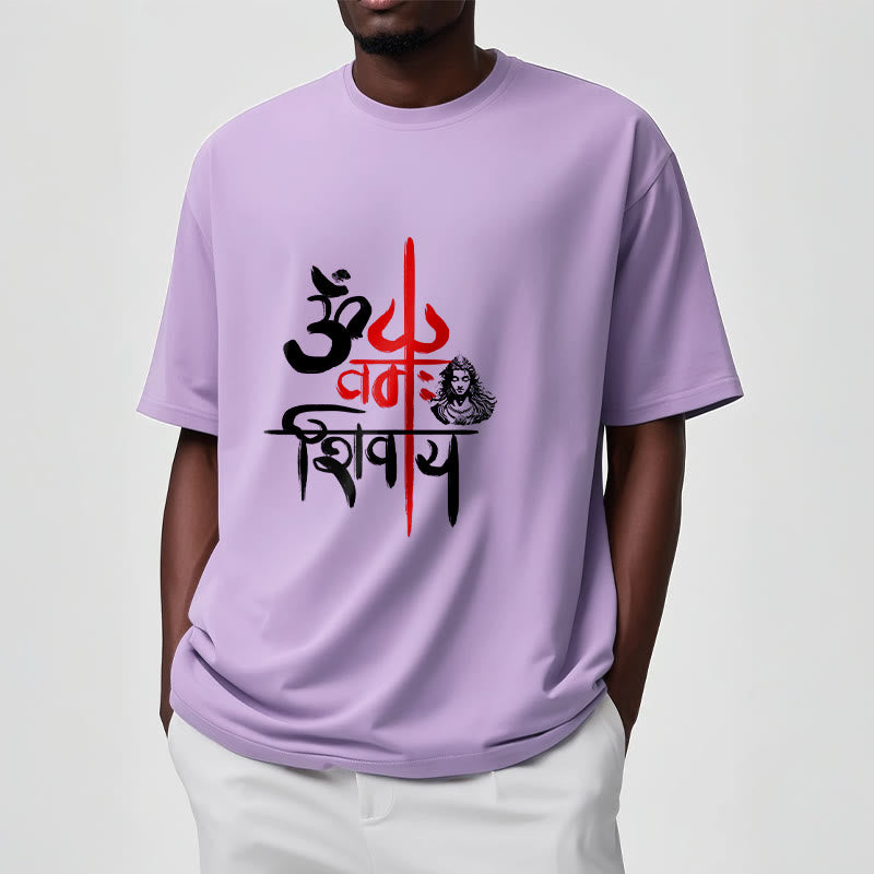 Buddha Stones OM NAMAH SHIVAYA Red Trident Cotton Tee T-shirt