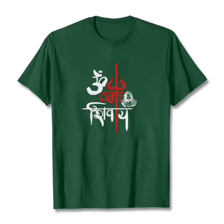 Buddha Stones OM NAMAH SHIVAYA Red Trident Cotton Tee T-shirt - ForestGreen - 2XL - image 11