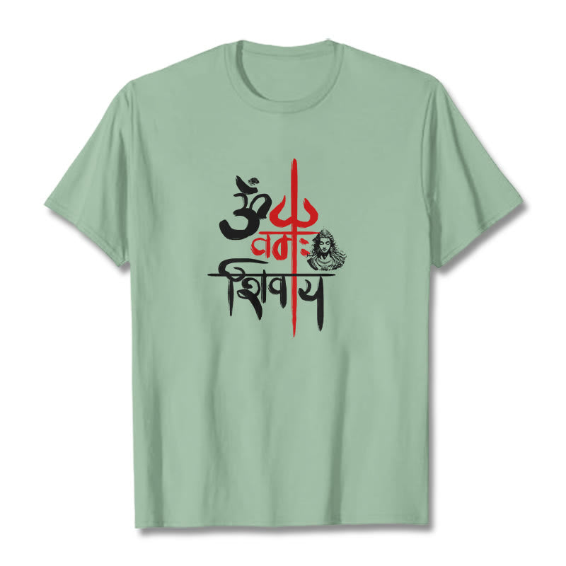 Buddha Stones OM NAMAH SHIVAYA Red Trident Cotton Tee T-shirt - PaleGreen - 2XL - image 13