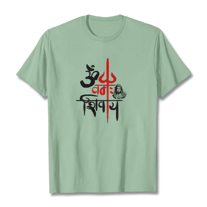 Buddha Stones OM NAMAH SHIVAYA Red Trident Cotton Tee T-shirt - PaleGreen - 2XL - image 13