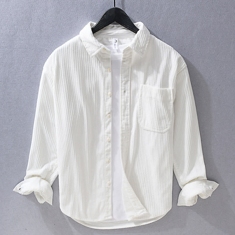 Buddha Stones Men's Long Sleeve Turn-down Collar With Pocket Corduroy Casual Shirt - White - US/UK/AU42，EU52 (3XL) - image 3