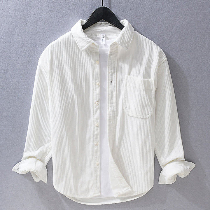 Buddha Stones Men's Long Sleeve Turn-down Collar With Pocket Corduroy Casual Shirt - White - US/UK/AU42，EU52 (3XL) - image 3