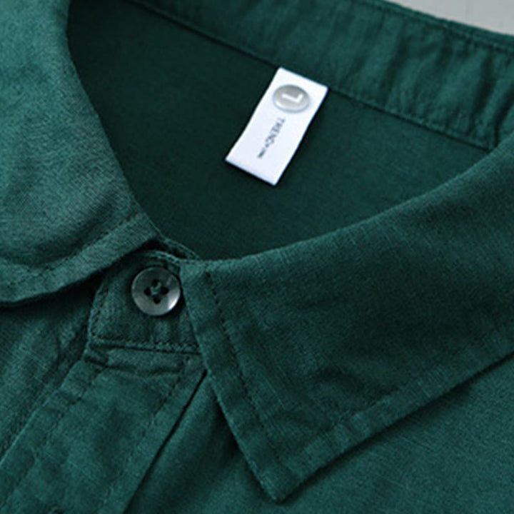 Buddha Stones Men's Long Sleeve Turn-down Collar With Pocket Pure Color Comfortable Cotton Shirt - image 25