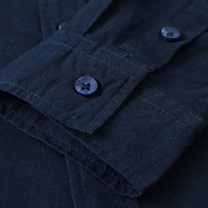 Buddha Stones Men's Long Sleeve Turn-down Collar With Pocket Pure Color Comfortable Cotton Shirt - image 38