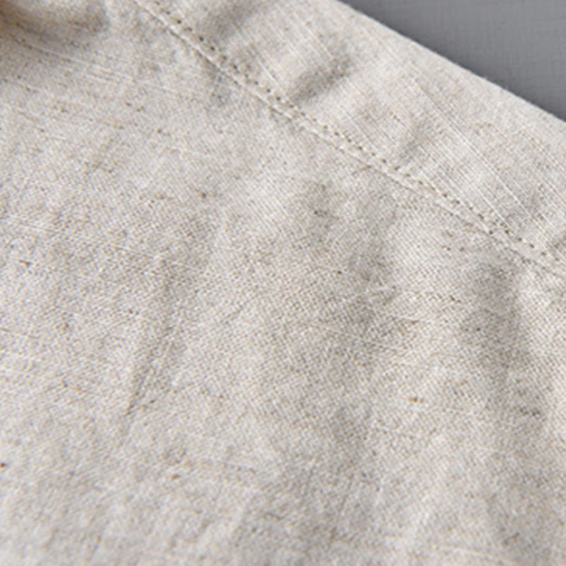 Buddha Stones Men's Long Sleeve Turn-down Collar With Pocket Pure Color Comfortable Cotton Shirt - image 5