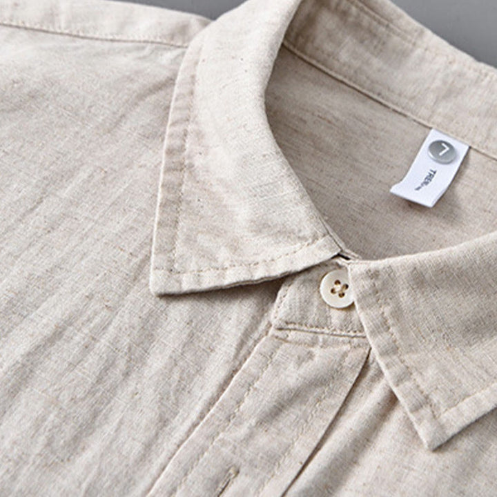 Buddha Stones Men's Long Sleeve Turn-down Collar With Pocket Pure Color Comfortable Cotton Shirt - image 4