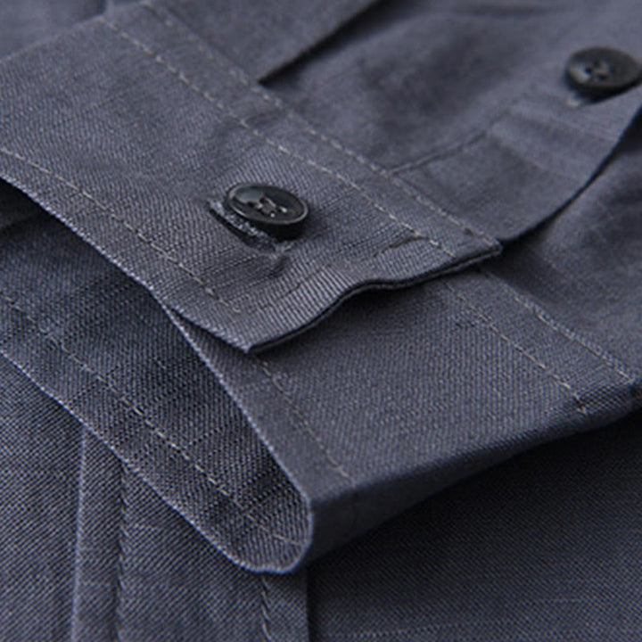 Buddha Stones Men's Long Sleeve Turn-down Collar With Pocket Pure Color Comfortable Cotton Shirt - image 30