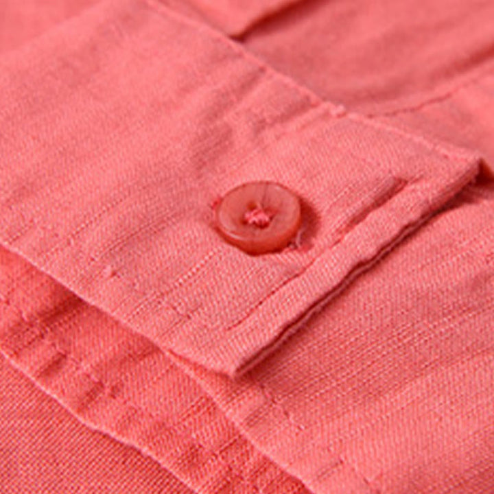 Buddha Stones Men's Long Sleeve Turn-down Collar With Pocket Pure Color Comfortable Cotton Shirt - image 34