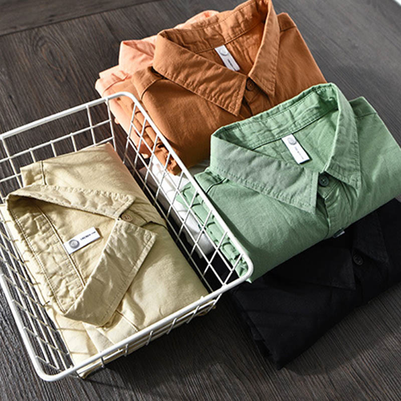 Buddha Stones Men's Long Sleeve Turn-down Collar With Pocket Pure Color Casual Cotton Shirt - image 20