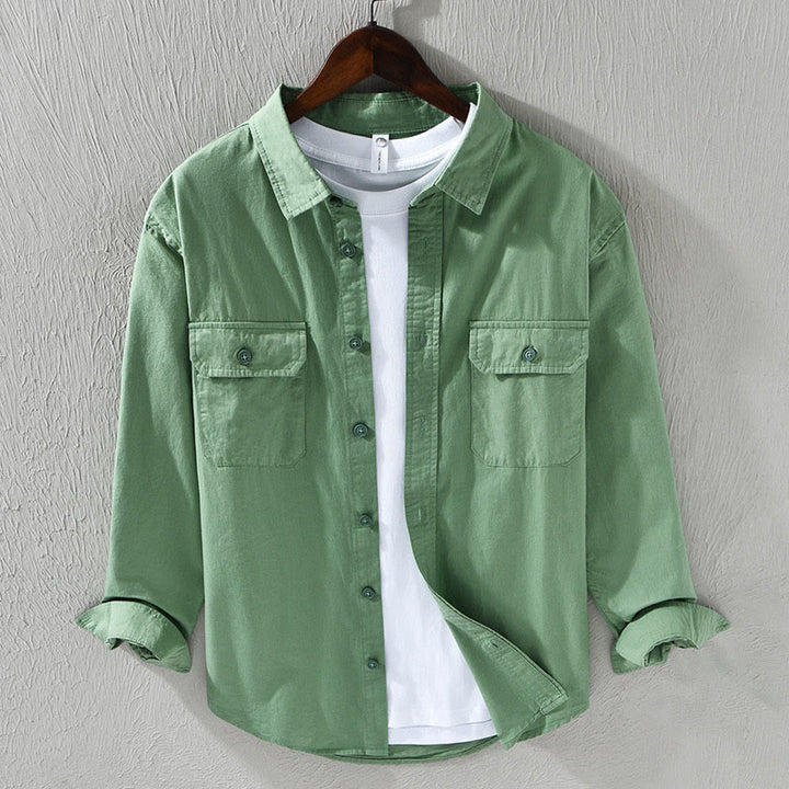 Buddha Stones Men's Long Sleeve Turn-down Collar With Pocket Pure Color Casual Cotton Shirt - MediumSeaGreen - US/UK/AU46，EU56 (5XL) - image 9
