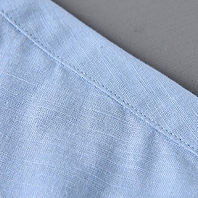 Buddha Stones Men's Long Sleeve Stand Collar With Pocket Pure Color Casual Cotton Linen Shirt - image 17