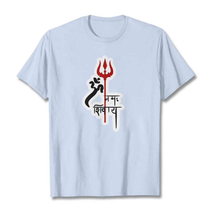 Buddha Stones OM NAMAH SHIVAYA Red Trident Profile Cotton Tee T-shirt - LightCyan - 2XL - image 6