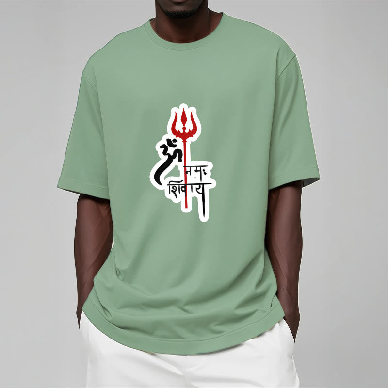 Buddha Stones OM NAMAH SHIVAYA Red Trident Profile Cotton Tee T-shirt - image 2