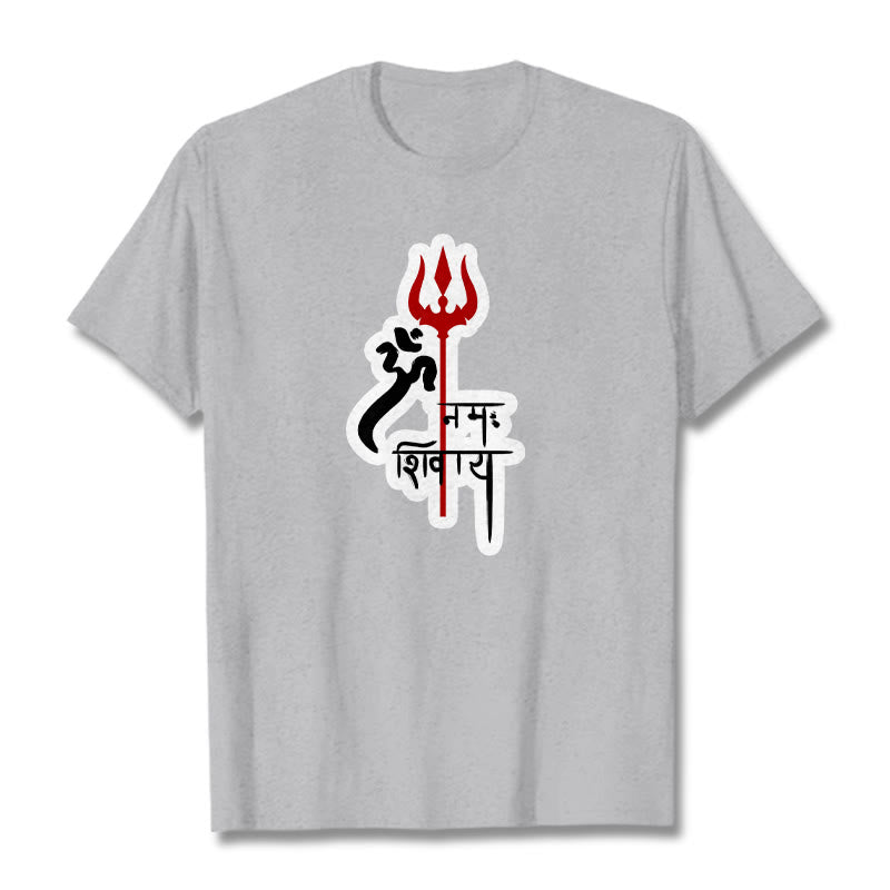 Buddha Stones OM NAMAH SHIVAYA Red Trident Profile Cotton Tee T-shirt - LightGrey - 2XL - image 18