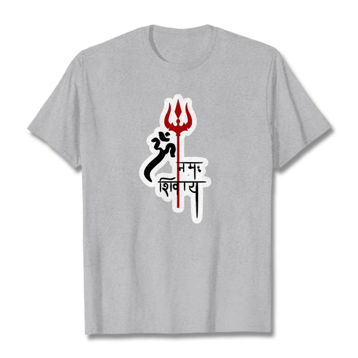 Buddha Stones OM NAMAH SHIVAYA Red Trident Profile Cotton Tee T-shirt - LightGrey - 2XL - image 18