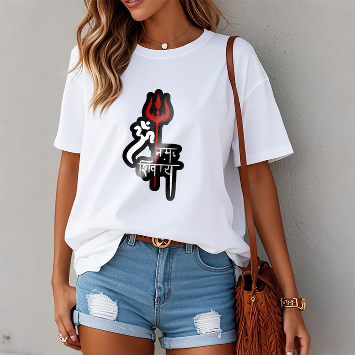 Buddha Stones OM NAMAH SHIVAYA Red Trident Profile Cotton Tee T-shirt - image 16