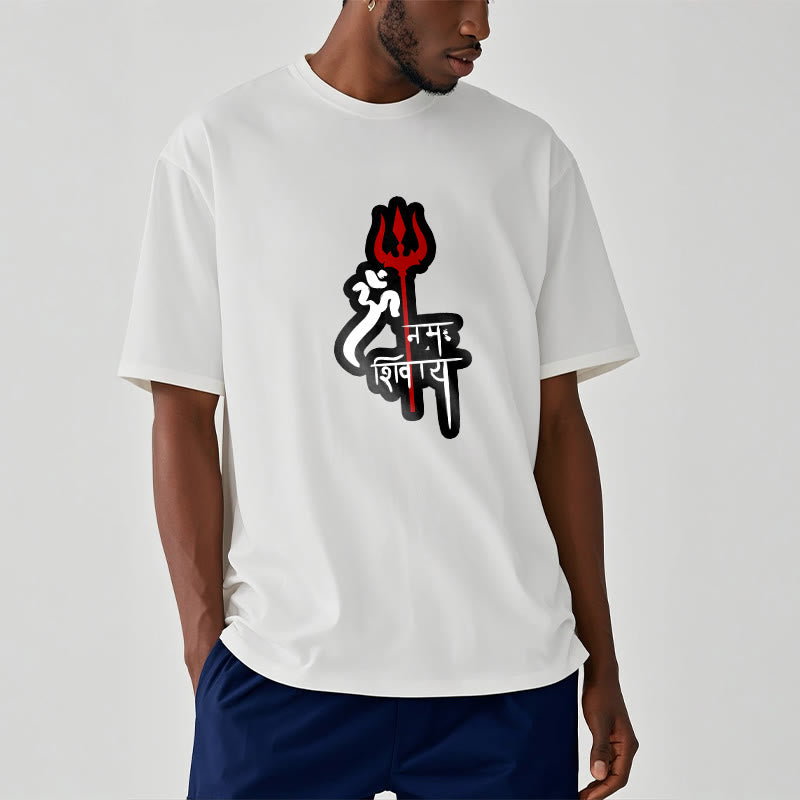 Buddha Stones OM NAMAH SHIVAYA Red Trident Profile Cotton Tee T-shirt - image 17