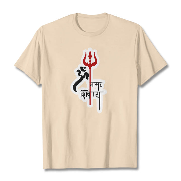 Buddha Stones OM NAMAH SHIVAYA Red Trident Profile Cotton Tee T-shirt - Bisque - 2XL - image 19
