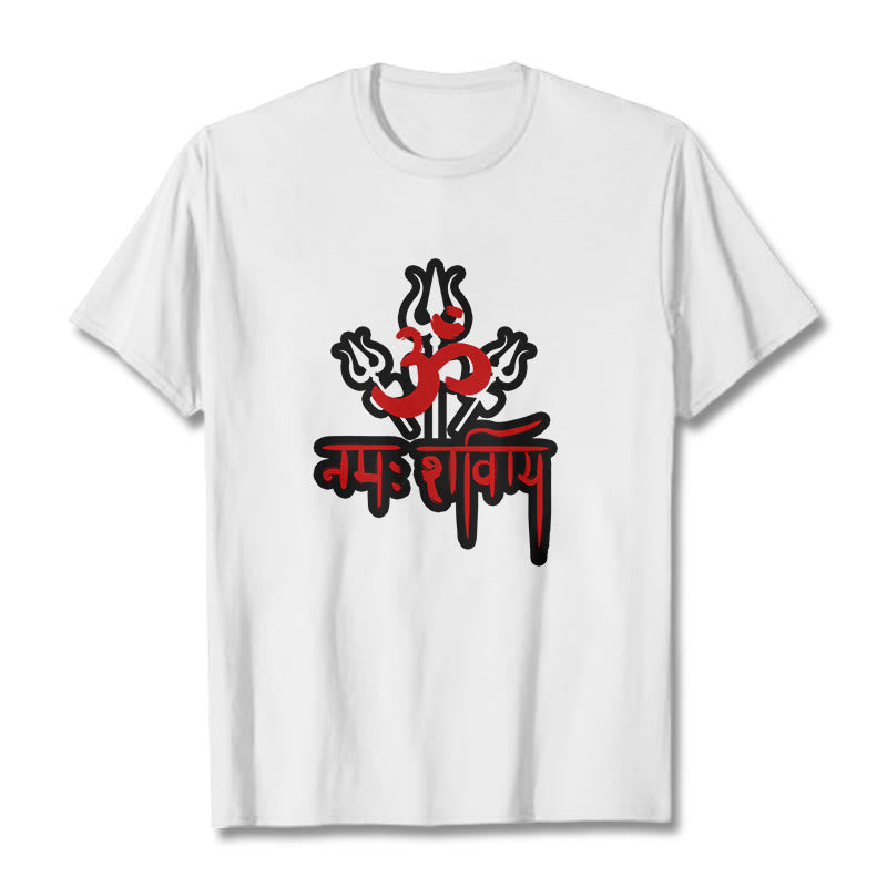 Buddha Stones OM NAMAH SHIVAYA Three Tridents Cotton Tee T-shirt - White - 2XL - image 6