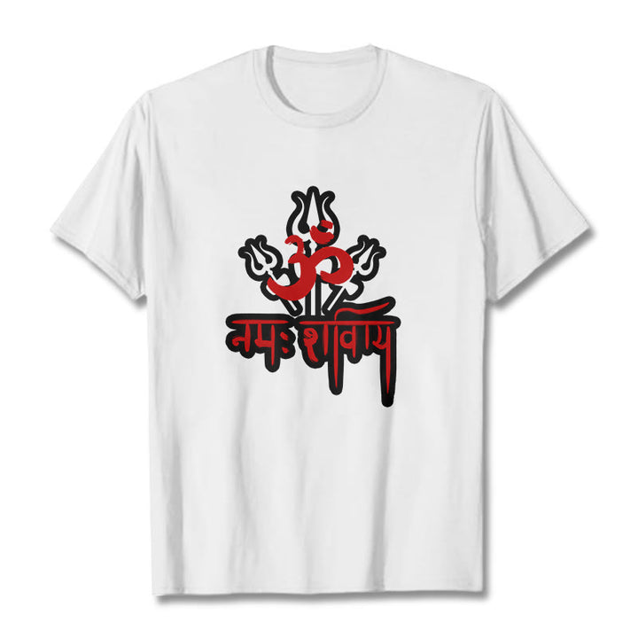Buddha Stones OM NAMAH SHIVAYA Three Tridents Cotton Tee T-shirt - White - 2XL - image 6