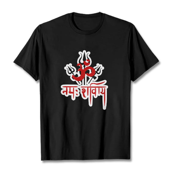 Buddha Stones OM NAMAH SHIVAYA Three Tridents Cotton Tee T-shirt - Black - 2XL - image 1