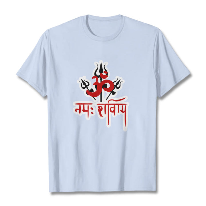 Buddha Stones OM NAMAH SHIVAYA Three Tridents Cotton Tee T-shirt - LightCyan - 2XL - image 9