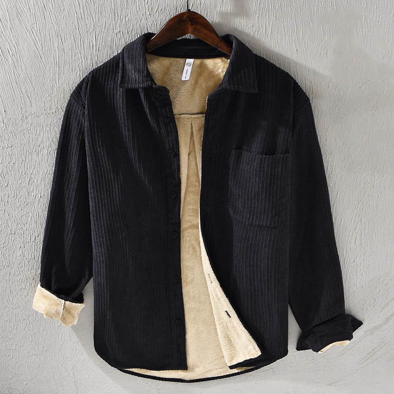 Buddha Stones Men's Long Sleeve Turn-down Collar With Pocket Corduroy Comfortable Shirt - Black - US/UK/AU40，EU50 (3XL) - image 16