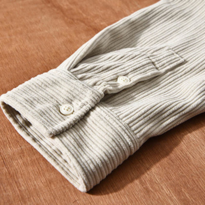 Buddha Stones Men's Long Sleeve Turn-down Collar With Pocket Corduroy Comfortable Shirt - image 6