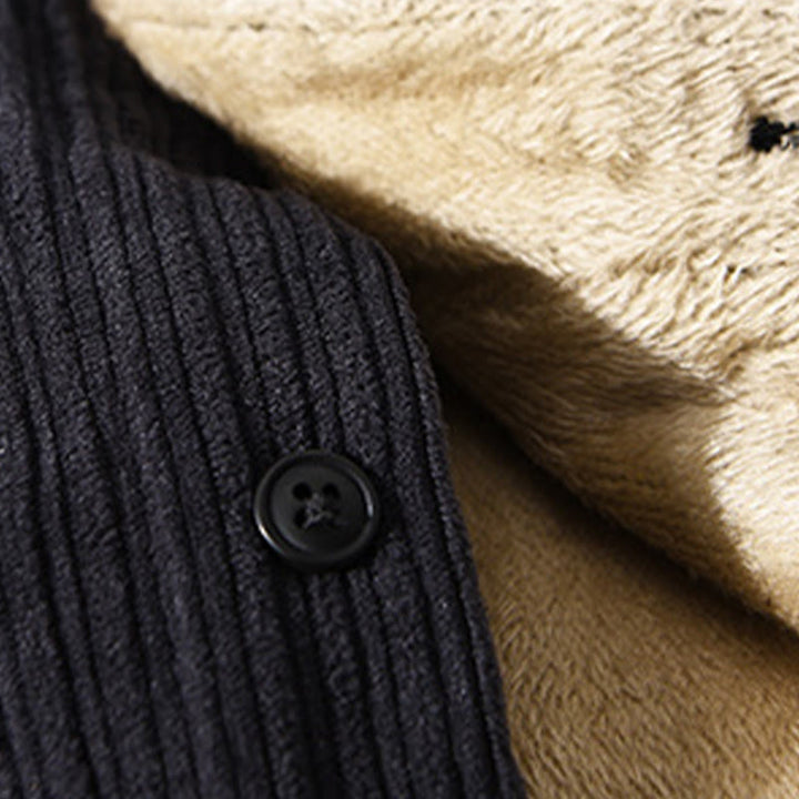 Buddha Stones Men's Long Sleeve Turn-down Collar With Pocket Corduroy Comfortable Shirt - image 17