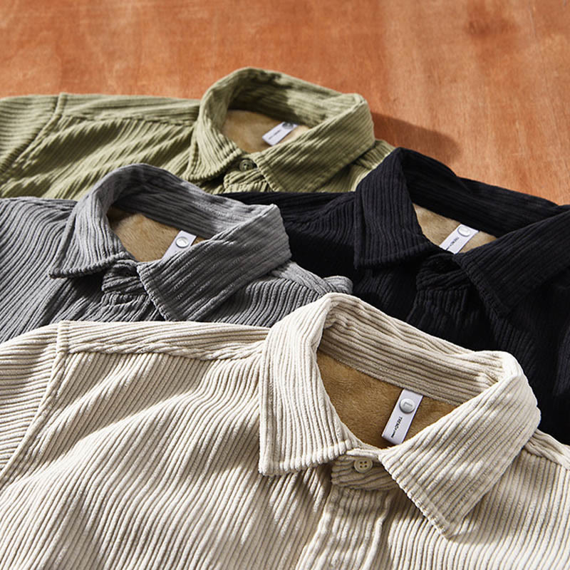 Buddha Stones Men's Long Sleeve Turn-down Collar With Pocket Corduroy Comfortable Shirt - image 1