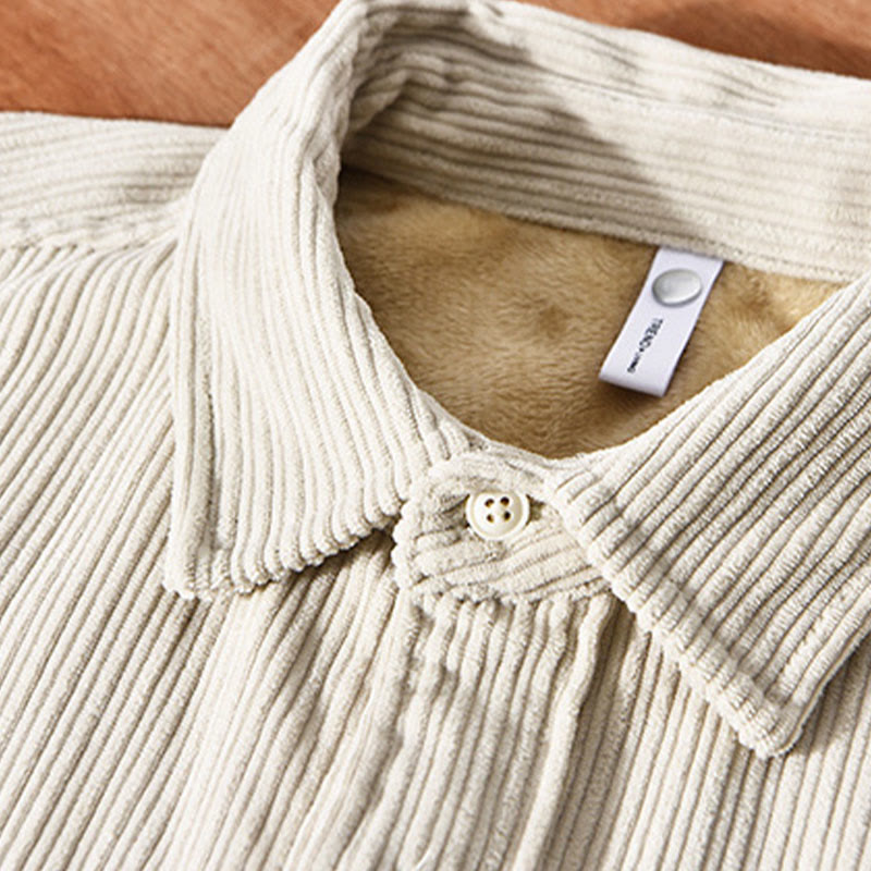 Buddha Stones Men's Long Sleeve Turn-down Collar With Pocket Corduroy Comfortable Shirt - image 3