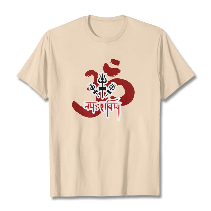 Buddha Stones OM NAMAH SHIVAYA Three Small Tridents Cotton Tee T-shirt - Bisque - 2XL - image 1