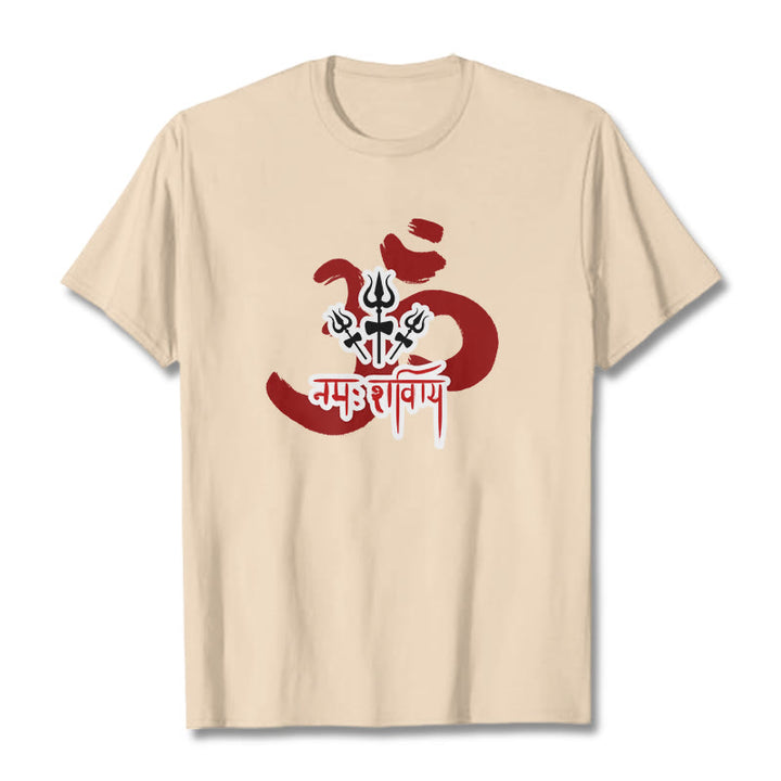 Buddha Stones OM NAMAH SHIVAYA Three Small Tridents Cotton Tee T-shirt - Bisque - 2XL - image 1